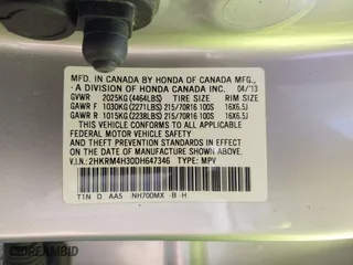 2013 Honda CR-V LX with VIN 2HKRM4H30DH647346, listed as a IAAI auction lot 42082896 with 71,256 mi miles. Bid and sale history available at carsss.com. Image 9.