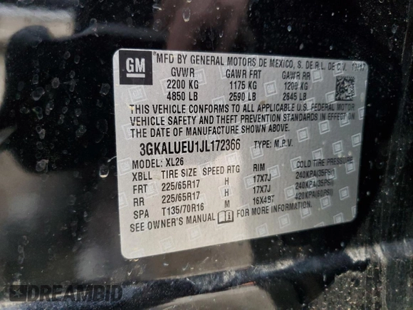 2018 GMC Terrain SLE Diesel with VIN 3GKALUEU1JL172366, listed as a Copart auction lot 87945965 with 136,841 mi miles and Non Repairable. Bid and sale history available at carsss.com. Image 12.