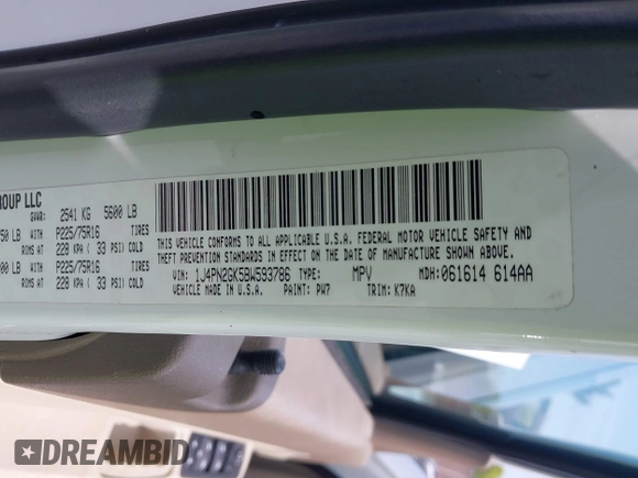 2011 Jeep Liberty Sport with VIN 1J4PN2GK5BW593786, listed as a IAAI auction lot 42161509 with 107,174 mi miles and . Bid and sale history available at DreamBid. Image 9.