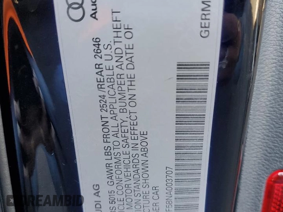 2022 Audi A5 Sportback Premium Plus with VIN WAUCBCF58NA003707, listed as a Copart auction lot 60572813 with 19,872 mi miles. Bid and sale history available at carsss.com. Image 12.