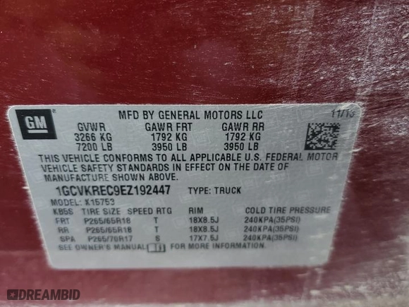 2014 Chevrolet Silverado 1500 LT with VIN 1GCVKREC9EZ192447, listed as a Copart auction lot 43053975 with 0 mi miles and Salvage Title. Bid and sale history available at carsss.com. Image 14.