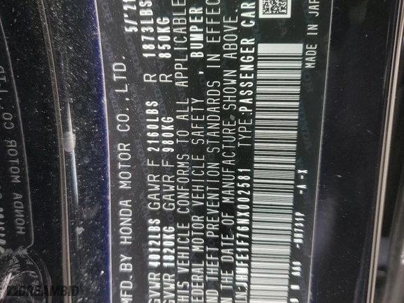 2022 Honda Civic Sedan EX with VIN JHMFE1F76NX002581, listed as a Copart auction lot 41983995 with 48,169 mi miles and Salvage Title. Bid and sale history available at carsss.com. Image 13.