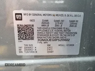 2023 Chevrolet Equinox LT z VIN 3GNAXJEG0PS209602, wystawiony jako IAAI lot #42566168 z przebiegiem 4 268 mil mil oraz . Historia ofert i sprzedaży dostępna na DreamBid. Obrazek 1.