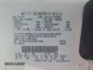 2003 Ford F-150 XL with VIN 1FTRX17263NB71908, listed as a Copart auction lot 88684155 with 0 mi miles and Salvage Title. Bid and sale history available at carsss.com. Image 14.