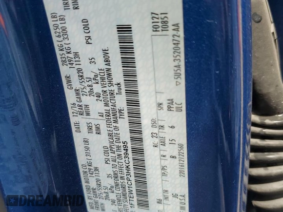 2017 Ford F-150 XL with VIN 1FTEW1CP3HKC39495, listed as a Copart auction lot 63868525 with 73,841 mi miles and Salvage title. Bid and sale history available at DreamBid. Image 12.