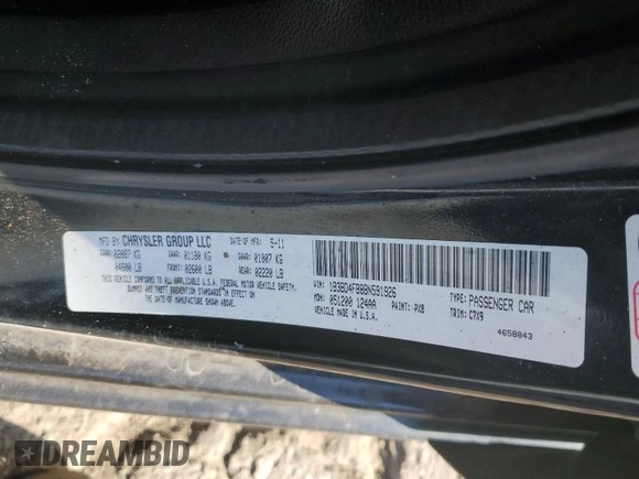 2011 Dodge Avenger Express with VIN 1B3BD4FB8BN591926, listed as a Copart auction lot 63792034 with 208,911 mi miles and Salvage Title. Bid and sale history available at DreamBid. Image 12.