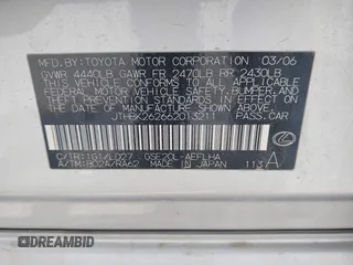 2006 Lexus IS 250 z VIN JTHBK262662013211, wystawiony jako IAAI lot #42473423 z przebiegiem 143 129 mil mil oraz . Historia ofert i sprzedaży dostępna na DreamBid. Obrazek 9.