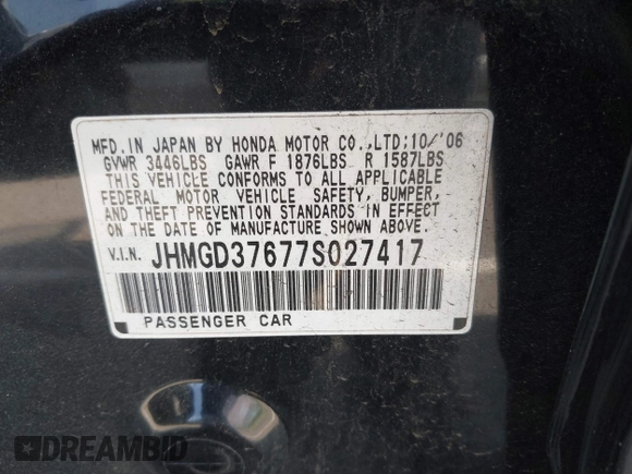 2007 Honda Fit Sport with VIN JHMGD37677S027417, listed as a IAAI auction lot 42155718 with 262,609 mi miles and . Bid and sale history available at DreamBid. Image 9.