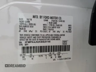 2019 Ford Edge SEL with VIN 2FMPK4J92KBB20148, listed as a Copart auction lot 55312345 with 74,684 mi miles and Salvage title. Bid and sale history available at DreamBid. Image 13.