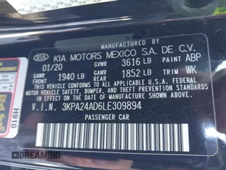2020 Kia Rio LX with VIN 3KPA24AD6LE309894, listed as a IAAI auction lot 42019106 with 64,851 mi miles and . Bid and sale history available at DreamBid. Image 9.