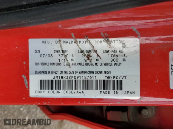 2009 Mazda Mazda3 i Touring Value with VIN JM1BK32F091187611, listed as a Copart auction lot 46657475 with 0 mi miles and Salvage Title. Bid and sale history available at carsss.com. Image 12.