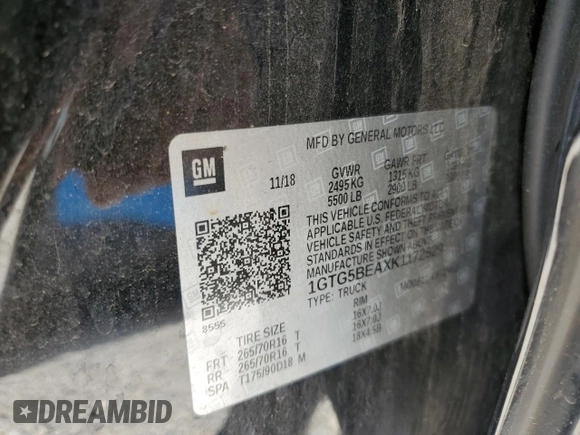 2019 GMC Canyon 2WD with VIN 1GTG5BEAXK1172529, listed as a Copart auction lot 71620504 with 113,099 mi miles and Salvage Title. Bid and sale history available at carsss.com. Image 13.