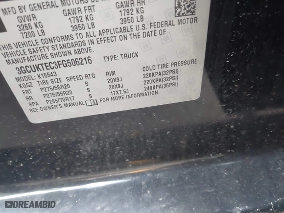 2015 Chevrolet Silverado 1500 High Country with VIN 3GCUKTEC3FG506216, listed as a IAAI auction lot 41672433 with 77,653 mi miles. Bid and sale history available at carsss.com. Image 9.