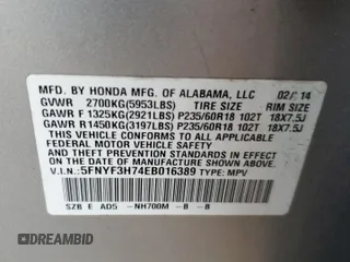 2014 Honda Pilot EX-L with VIN 5FNYF3H74EB016389, listed as a Copart auction lot 84341834 with 170,629 mi miles and Salvage Title. Bid and sale history available at carsss.com. Image 13.