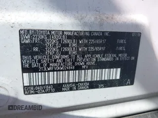2019 Toyota RAV4 Hybrid LE with VIN 2T3LWRFV0KW024848, listed as a IAAI auction lot 42490933 with 48,384 mi miles and . Bid and sale history available at DreamBid. Image 9.