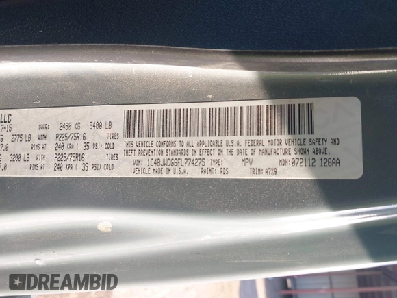 2015 Jeep Wrangler Unlimited Sport с VIN 1C4BJWDG6FL774275, выставлен на аукционе IAAI как лот 41984611 с пробегом 113 726 миль миль и . История ставок и продаж доступна на DreamBid. Изображение 9.