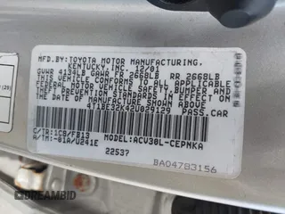 2002 Toyota Camry LE z VIN 4T1BE32K42U029129, wystawiony jako IAAI lot #42190162 z przebiegiem 191 423 mil mil oraz . Historia ofert i sprzedaży dostępna na DreamBid. Obrazek 9.
