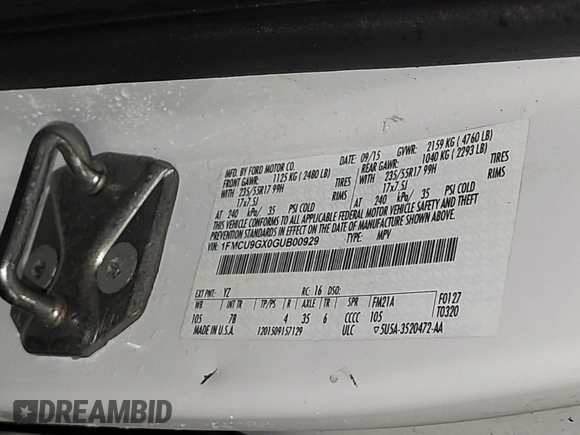 2016 Ford Escape SE с VIN 1FMCU9GX0GUB00929, выставлен на аукционе IAAI как лот 42503267 с пробегом 95 079 миль миль и . История ставок и продаж доступна на DreamBid. Изображение 10.