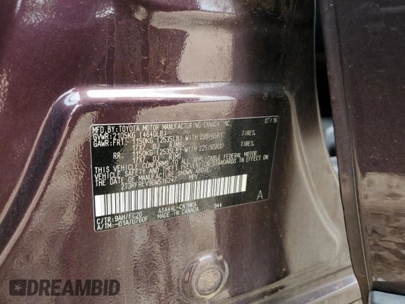 2016 Toyota RAV4 XLE with VIN 2T3RFREV9GW516247, listed as a Copart auction lot 56342505 with 105,718 mi miles and Salvage title. Bid and sale history available at DreamBid. Image 14.