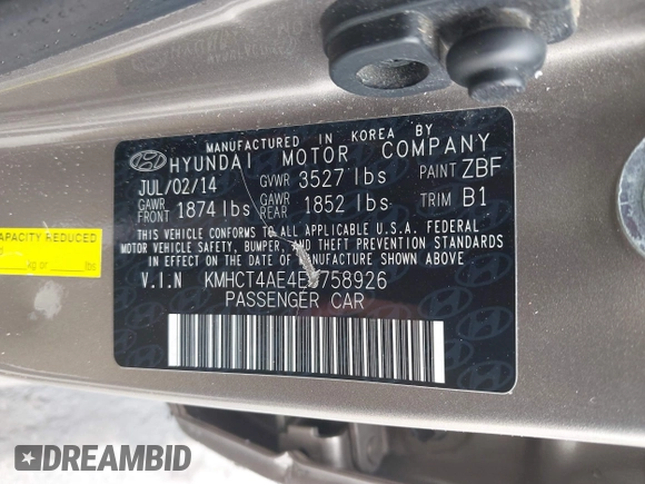 2014 Hyundai Accent GLS z VIN KMHCT4AE4EU758926, wystawiony jako IAAI lot #42451816 z przebiegiem 80 387 mil mil oraz . Historia ofert i sprzedaży dostępna na DreamBid. Obrazek 9.