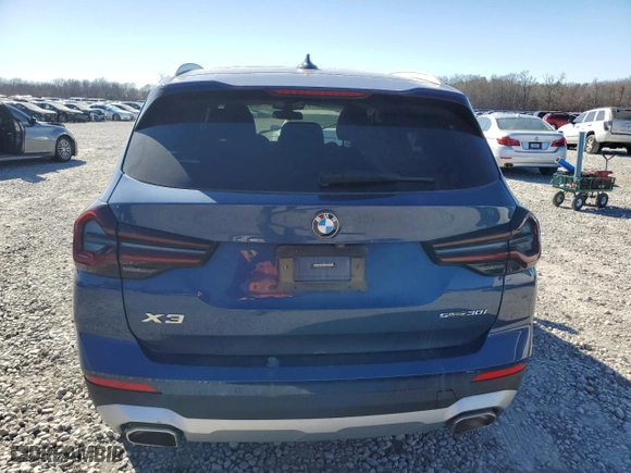 2022 BMW X3 sDrive30i with VIN 5UX43DP09N9M38426, listed as a Copart auction lot 46523435 with 45,306 mi miles and Salvage Title. Bid and sale history available at carsss.com. Image 6.