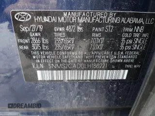 2020 Hyundai Santa Fe SE with VIN 5NMS2CAD0LH180221, listed as a Copart auction lot 55202262 with 0 mi miles. Bid and sale history available at carsss.com. Image 10.