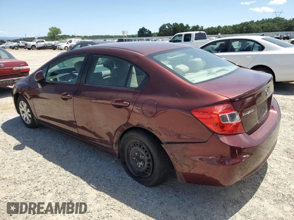 2012 Honda Civic LX z VIN 19XFB2F51CE347741, wystawiony jako Copart lot #57479385 z przebiegiem 173 523 mil mil oraz Szkoda całkowita • Salvage title. Historia ofert i sprzedaży dostępna na DreamBid. Obrazek 2.