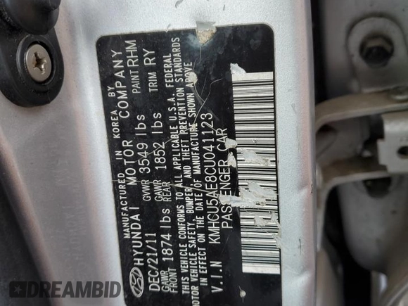 2012 Hyundai Accent SE with VIN KMHCU5AE8CU041123, listed as a Copart auction lot 42913995 with 130,141 mi miles and Non Repairable. Bid and sale history available at carsss.com. Image 12.