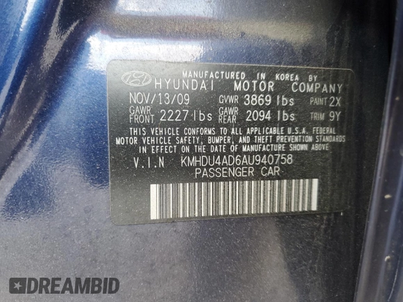2010 Hyundai Elantra GLS z VIN KMHDU4AD6AU940758, wystawiony jako Copart lot #55929485 z przebiegiem 117 907 mil mil oraz Czysty tytuł • Clean title. Historia ofert i sprzedaży dostępna na DreamBid. Obrazek 12.