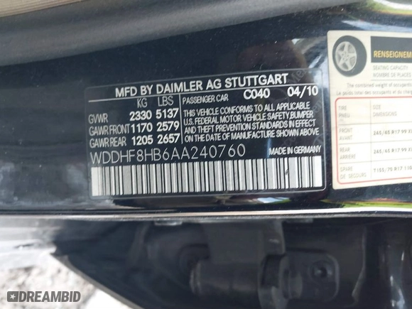 2010 Mercedes-Benz E-Class E 350 Luxury with VIN WDDHF8HB6AA240760, listed as a IAAI auction lot 41718437 with 1 mi miles. Bid and sale history available at carsss.com. Image 9.