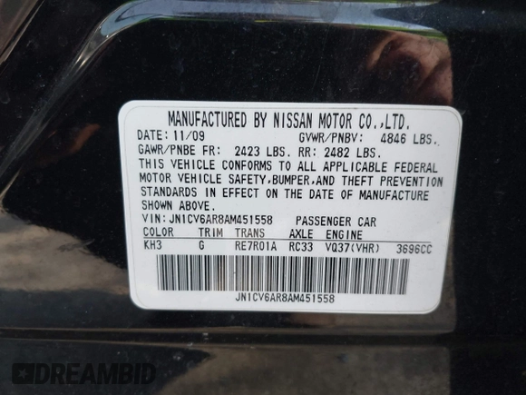 2010 Infiniti G37 x with VIN JN1CV6AR8AM451558, listed as a IAAI auction lot 42144480 with 128,051 mi miles. Bid and sale history available at carsss.com. Image 9.