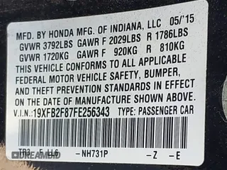 2015 Honda Civic EX with VIN 19XFB2F87FE256343, listed as a IAAI auction lot 42064764 with 133,437 mi miles and . Bid and sale history available at carsss.com. Image 9.