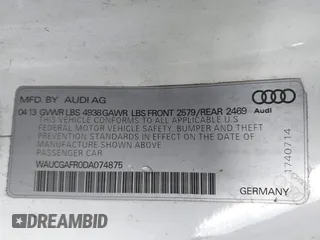 2013 Audi S5 Premium Plus with VIN WAUCGAFR0DA074875, listed as a IAAI auction lot 40936036 with 165,923 mi miles. Bid and sale history available at carsss.com. Image 9.