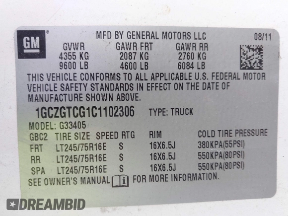 2012 Chevrolet Express Cargo with VIN 1GCZGTCG1C1102306, listed as a IAAI auction lot 42339673 with 92,684 mi miles and . Bid and sale history available at DreamBid. Image 8.