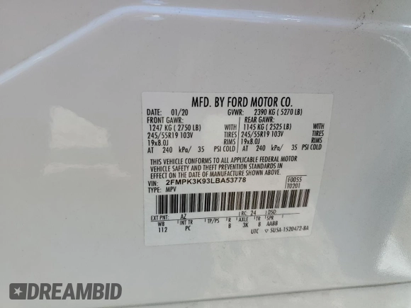 2020 Ford Edge Titanium with VIN 2FMPK3K93LBA53778, listed as a Copart auction lot 59059085 with 121,277 mi miles and Salvage title. Bid and sale history available at DreamBid. Image 13.