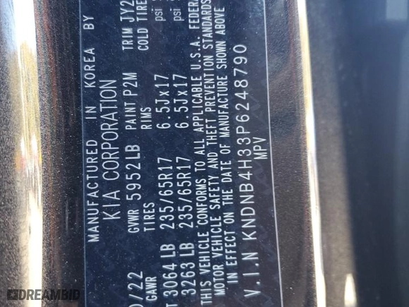 2023 Kia Carnival LX with VIN KNDNB4H33P6248790, listed as a Copart auction lot 76747534 with 40,102 mi miles and Salvage Title. Bid and sale history available at carsss.com. Image 13.
