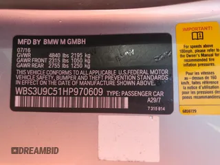 2017 BMW M4 with VIN WBS3U9C51HP970609, listed as a Copart auction lot 63874174 with 34,063 mi miles and Non Repairable. Bid and sale history available at carsss.com. Image 12.