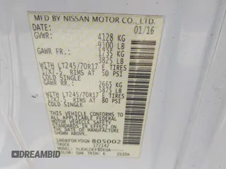 2016 Nissan NV SL with VIN 1N6BF0KY0GN805002, listed as a IAAI auction lot 42331892 with 194,633 mi miles and . Bid and sale history available at DreamBid. Image 9.