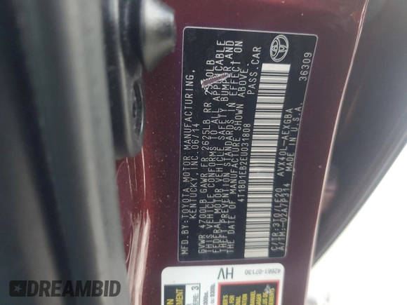 2014 Toyota Avalon Limited z VIN 4T1BD1EB2EU031808, wystawiony jako Copart lot #82397754 z przebiegiem Nie podano mil oraz Szkoda całkowita • Salvage title. Historia ofert i sprzedaży dostępna na DreamBid. Obrazek 12.