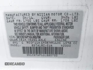 2016 Nissan Versa S with VIN 3N1CN7AP1GL885750, listed as a IAAI auction lot 41980936 with 84,908 mi miles. Bid and sale history available at carsss.com. Image 9.