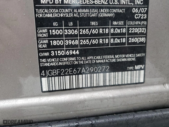 2007 Mercedes-Benz GL-Class with VIN 4JGBF22E67A290272, listed as a Copart auction lot 43934555 with 219,329 mi miles and Salvage Title. Bid and sale history available at carsss.com. Image 13.