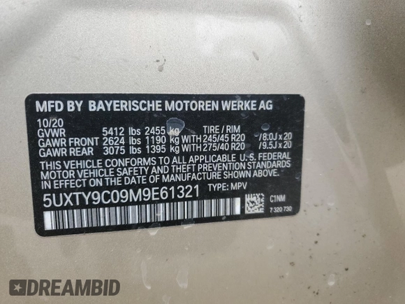 2021 BMW X3 M40i with VIN 5UXTY9C09M9E61321, listed as a Copart auction lot 44116045 with 0 mi miles and Salvage Title. Bid and sale history available at carsss.com. Image 14.