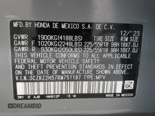 2024 Honda HR-V Sport with VIN 3CZRZ2H57RM751187, listed as a Copart auction lot 46544085 with 15,500 mi miles and Salvage Title. Bid and sale history available at DreamBid. Image 12.