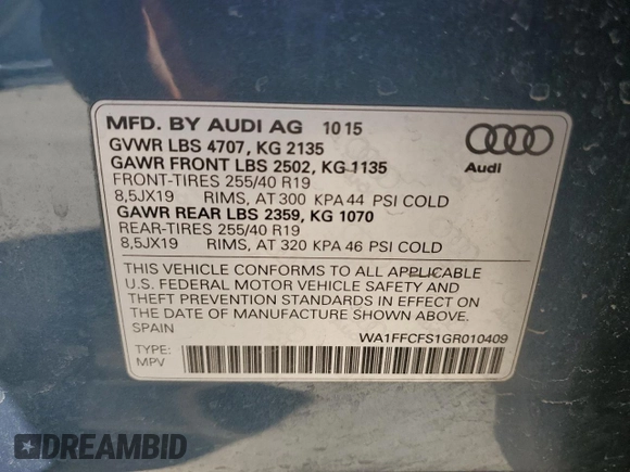 2016 Audi Q3 Prestige z VIN WA1FFCFS1GR010409, wystawiony jako Copart lot #81065394 z przebiegiem Nie podano mil oraz Szkoda całkowita • Salvage title. Historia ofert i sprzedaży dostępna na DreamBid. Obrazek 12.