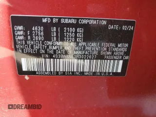 2024 Subaru Legacy Limited z VIN 4S3BWAN61R3022627, wystawiony jako Copart lot #52851515 z przebiegiem 14 637 mil mil oraz Szkoda całkowita • Salvage title. Historia ofert i sprzedaży dostępna na DreamBid. Obrazek 14.