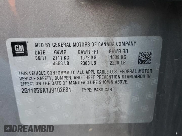 2018 Chevrolet Impala LT with VIN 2G1105SA7J9102631, listed as a Copart auction lot 88718675 with 106,861 mi miles and Salvage Title. Bid and sale history available at DreamBid. Image 14.