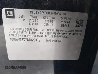 2016 Cadillac CTS AWD with VIN 1G6AW5SX7G0129019, listed as a IAAI auction lot 42148335 with 86,023 mi miles and . Bid and sale history available at DreamBid. Image 9.