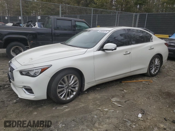 2021 Infiniti Q50 Luxe with VIN JN1EV7BR6MM752279, listed as a Copart auction lot 43903675 with 52,400 mi miles and Salvage Title. Bid and sale history available at carsss.com. Image 1.
