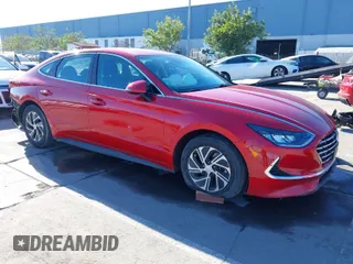 2020 Hyundai Sonata Hybrid Blue with VIN KMHL24JJ1LA009550, listed as a IAAI auction lot 41265226 with 85,347 mi miles. Bid and sale history available at carsss.com. Image 1.