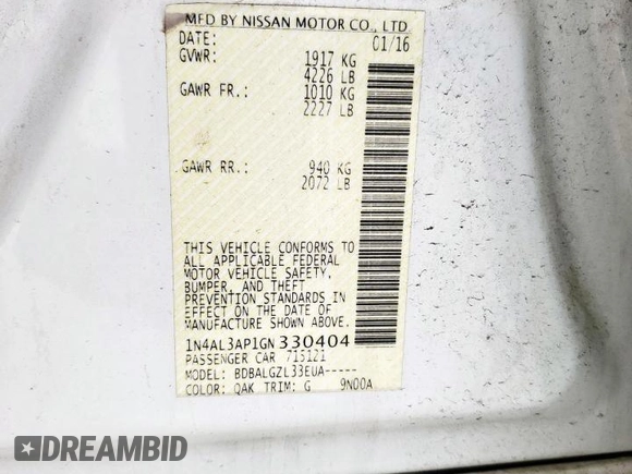 2016 Nissan Altima 2.5 S with VIN 1N4AL3AP1GN330404, listed as a Copart auction lot 54793215 with 141,518 mi miles and Salvage Title. Bid and sale history available at carsss.com. Image 13.